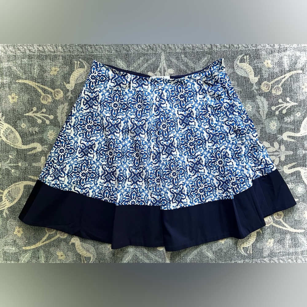 Milly for Design Nation Blue and White Pleated Capri A Line Mini Skirt